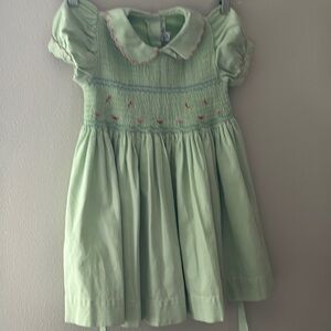 Pervenche hand smocked Peter Pan collar short sleeves cotton girl’s dress Sz 3